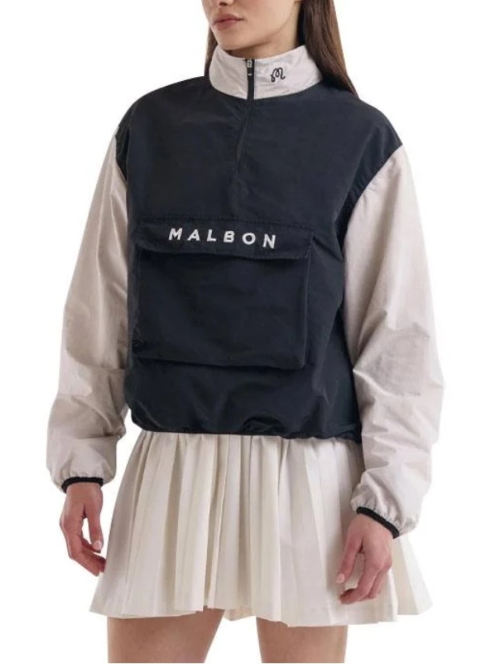 Malbon Woman Daria Windbreaker Golf Pullover Black White Size 6
